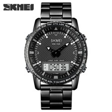 SKMEI Men Military Quartz Watch Steel Wristwatch Male Sport LED Digital Watches