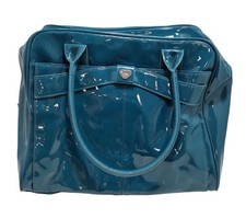 Storm London Tote Bag Oversized Patent PVC Shiny Teal Pockets Silver Hardware
