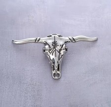 New Silver Tone Western Longhorn Bull Skull Belt Buckle