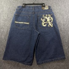 VTG Southpole Baggy Denim Shorts Mens 34 Blue Graffiti Hip Hop Y2K Wide Leg RARE