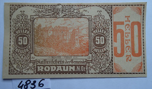 XX-RARE  LOWER  AUSTRIA  - GEMEINDE  RODAUN - 50 Heller - AU/UNC - JPR  840