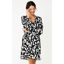 Nine West XL Women Tie Waist Long Sleeve Animal Print Dress Evening Party Career