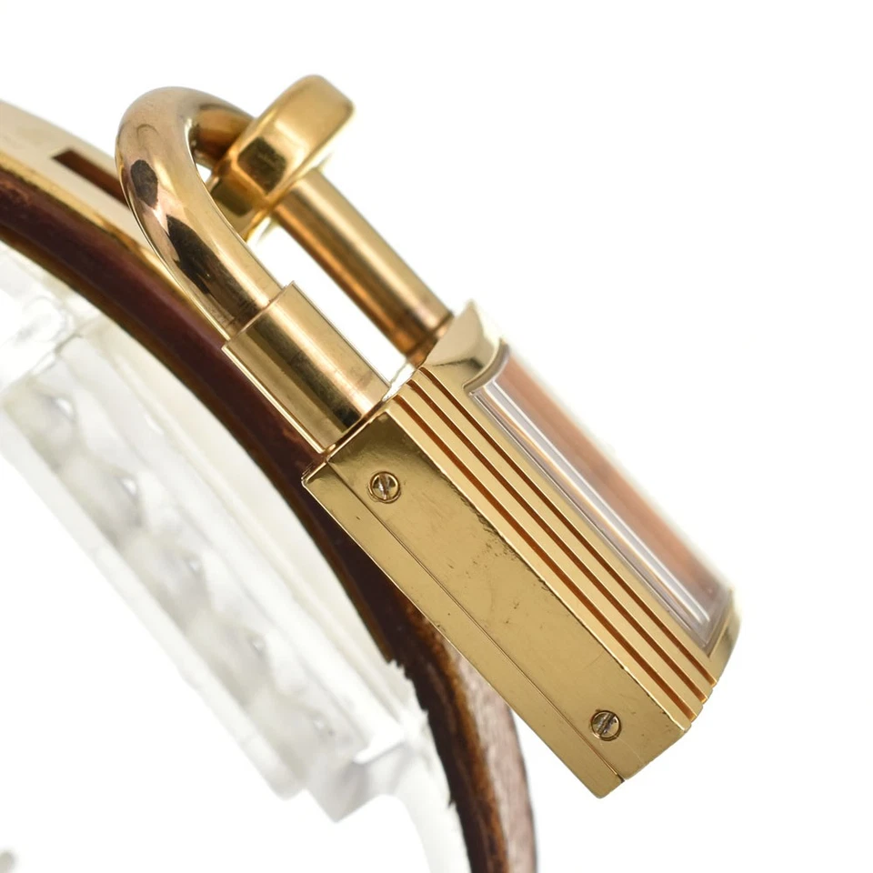 Reloj HERMES Kelly chapado en oro/cuero esfera dorada cuarzo reloj para damas R#143926 Foto 4 de 4
