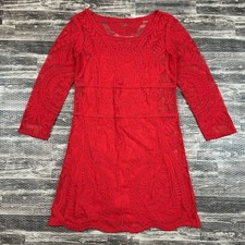 EXPRESS Red Lace Overlay 3/4 Sleeve Bodycon Mini Dress Womens sz Small