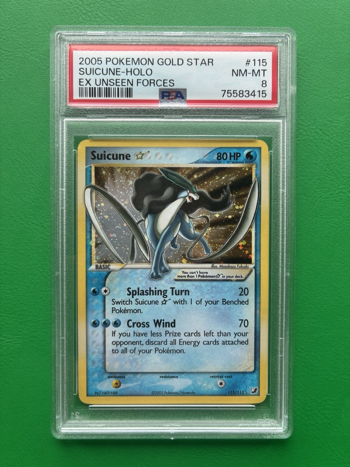 POKEMON SUICUNE #115 Gold Star EX UNSEEN FORCES PSA 8