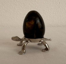 Orthoceras Fossil Polished Stone Egg with Turtle Metal Stand