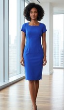 Talbots Size 2 Petites Dress Royal Blue Scalloped Neck Hem Classic Business