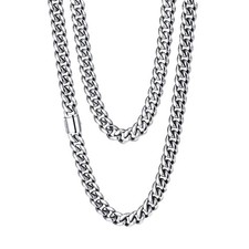 ASBFICG 8mm Stainless Steel Mens Chain Necklace, 316L Miami Cuban 20, Silver