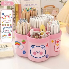 360 Rotating Pen Holder Cartoon Storage Box Desktop Office Organizer Case