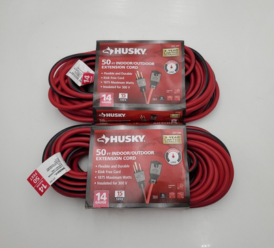 #ad 2 Pack of Husky 50 ft. 14 Gauge Medium Duty Indoor Outdoor Extension Cord $54.99
