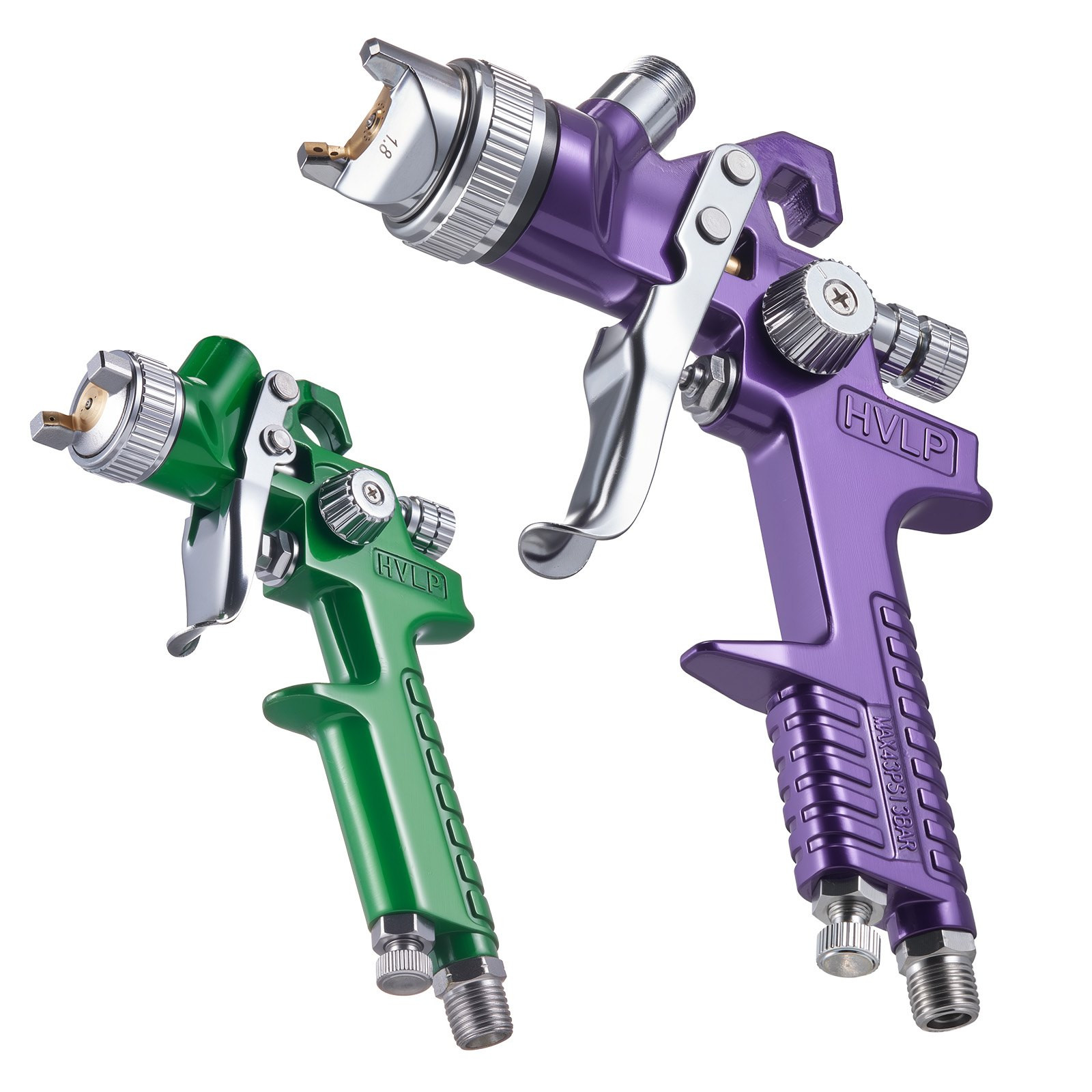 3Pcs Gravity Feed Auto Spray Gun Set w/ 3 Nozzles 1.0/1.4/1.8mm 3 Cups Air Gauge