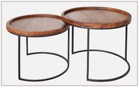 Elements Beistelltische 2Er Set Akazie Massivholz Rund Metall Natur 55Cm NEU