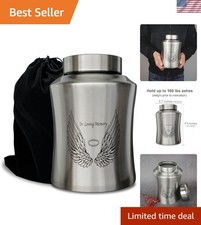 Large Stainless Steel Cremation Urn with Velvet Bag - 160 lbs Silver Tribute
