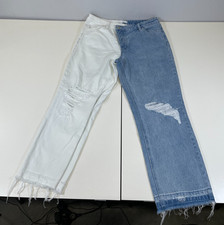 Vervet Flying Monkey High Rise Crop Straight Split 2 Tone Jeans Distressed Sz 30