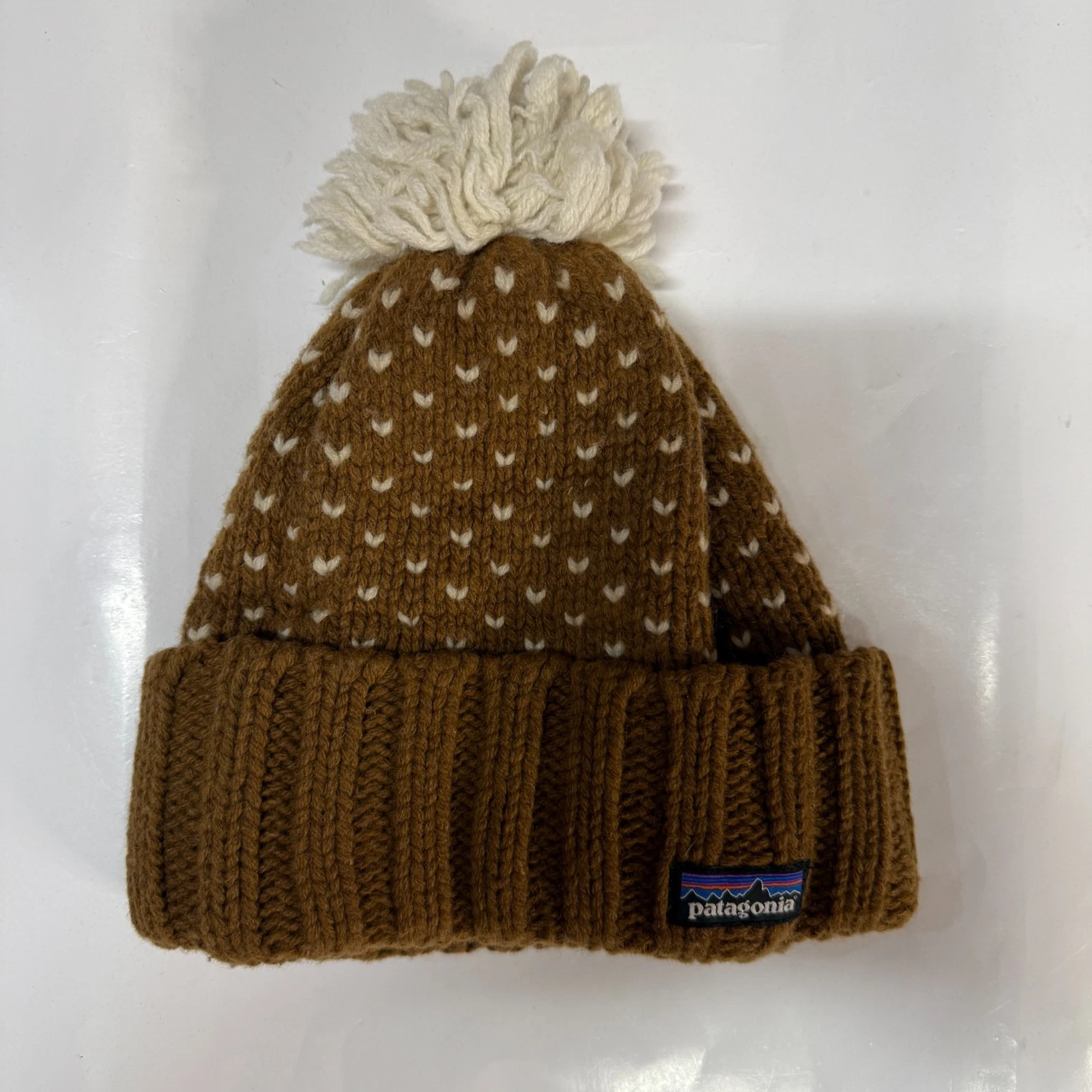 Patagonia Winter Wool Hat Snowball Beanie Women’s Brown Pom Pom Fleece Lined