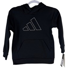 Adidas Kids Black D4T Hooded Pullover Hoodie Regular Fit Size XS 7 NEW