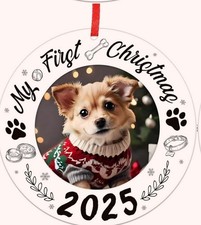 Picture Frame Dog's First Christmas Ornament 2025 - Personalized Pet Photo Ornam
