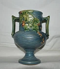 1941 Roseville BUSHBERRY Vase Blue Art Pottery Handled Vase 156-6 w/repair