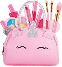 Kids Real Makeup Kit with Pink Unicorn Purse, Non Toxic Washable Make up Set - U
