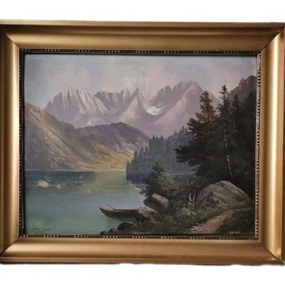 Original Gemälde ''Eibsee mit Zugspitze'' Öl auf Holz von L.Merkel 1907