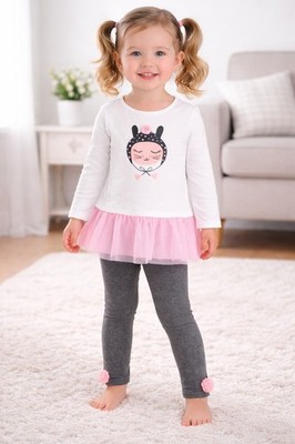 Carter's Toddler Girls' 2 Piece Cat Tulle Top & Pom Pom Legging Set  3T