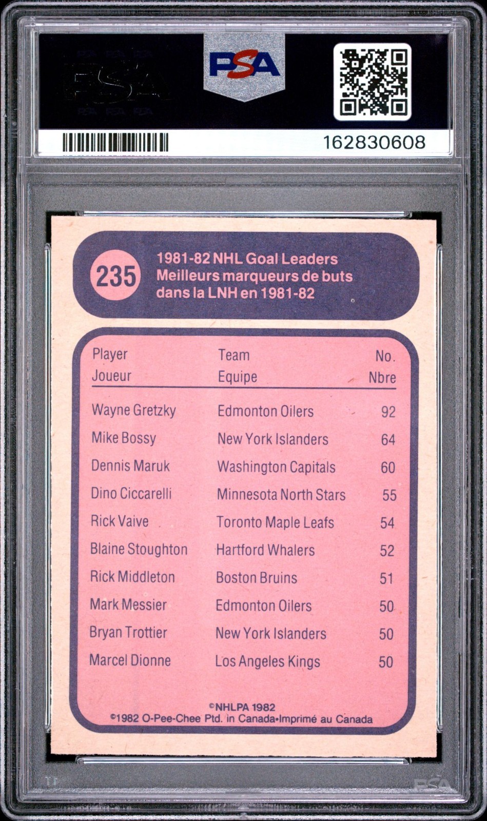 WAYNE GRETZKY PSA 10!! GEM MINT 1982 O-Pee-Chee #235 NHL Goal Leader Hockey Card view 2