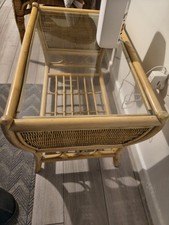 Vintage Clear Glass Top Boho Coffee Table Rattan Wicker Retro Tiki Style