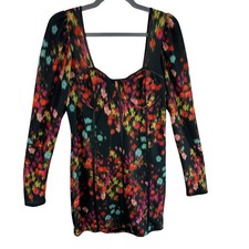 Guess Colorful Rachel Long Puff Sleeve Sweetheart Bustier Mini Dress Size XL