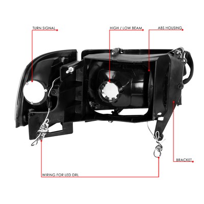 PM Performotor Dual L-Bar LED DRL Headlights For Dodge Ram 1994-2002 – Black Housing