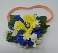 Girls Flower Headband, Blue and Yellow Flowers Headband, Ukrainian Headband