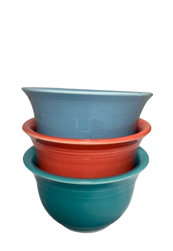 Fiesta HLC Dishes Dessert Fruit Prep 4” Bowl Set of 3 USA  Blue Coral Aqua