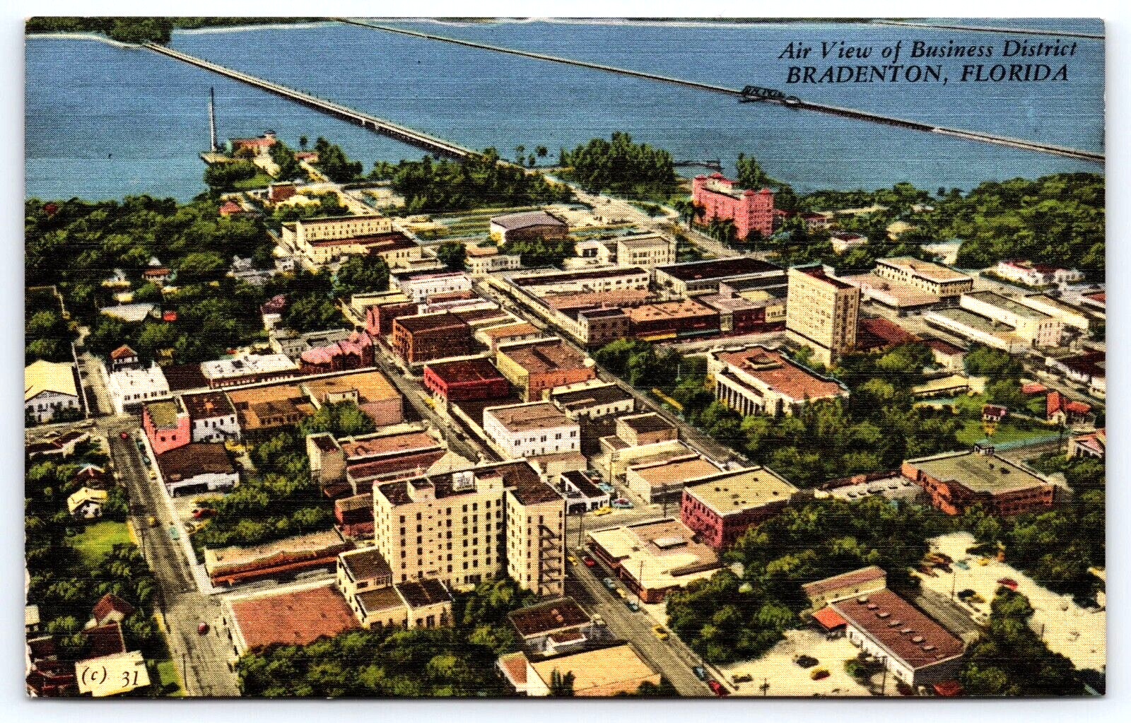 VINTAGE OLD ANTIQUE POSTCARD MANATEE RIVER BUSINESS DISTRICT BRADENTON FLORIDA