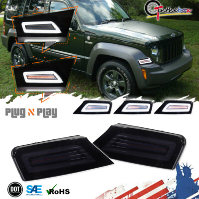Smoke Switchback LED Dynamic Signal Blinker Corner Lights For 08-12 Jeep Liberty