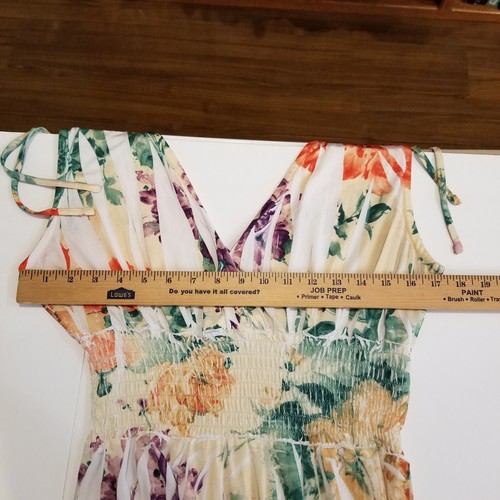 Just Love Maxi Dress Women's Medium Ruched Waist Ties At Shoulders Floral - Picture 4 of 6