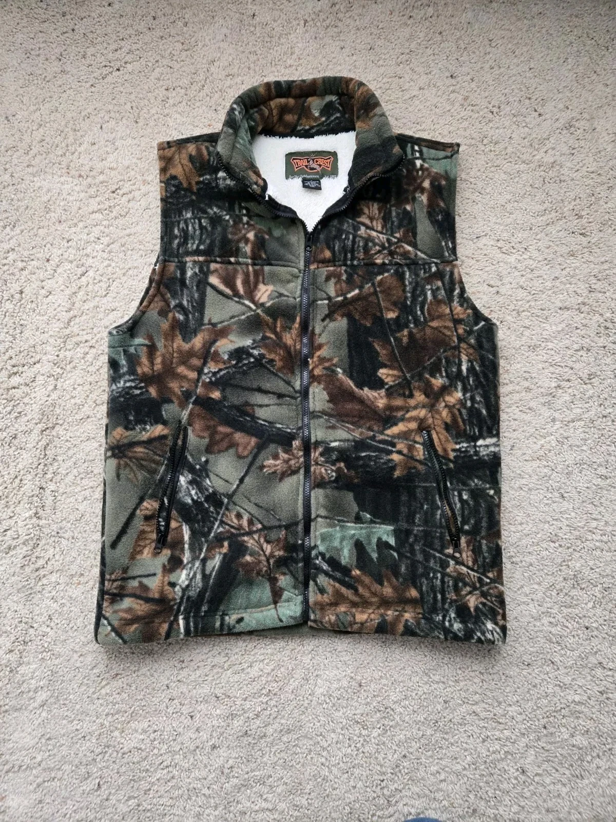 Trail Crest Camo Fullzip Sleeveless Fleece Vest Mens Medium