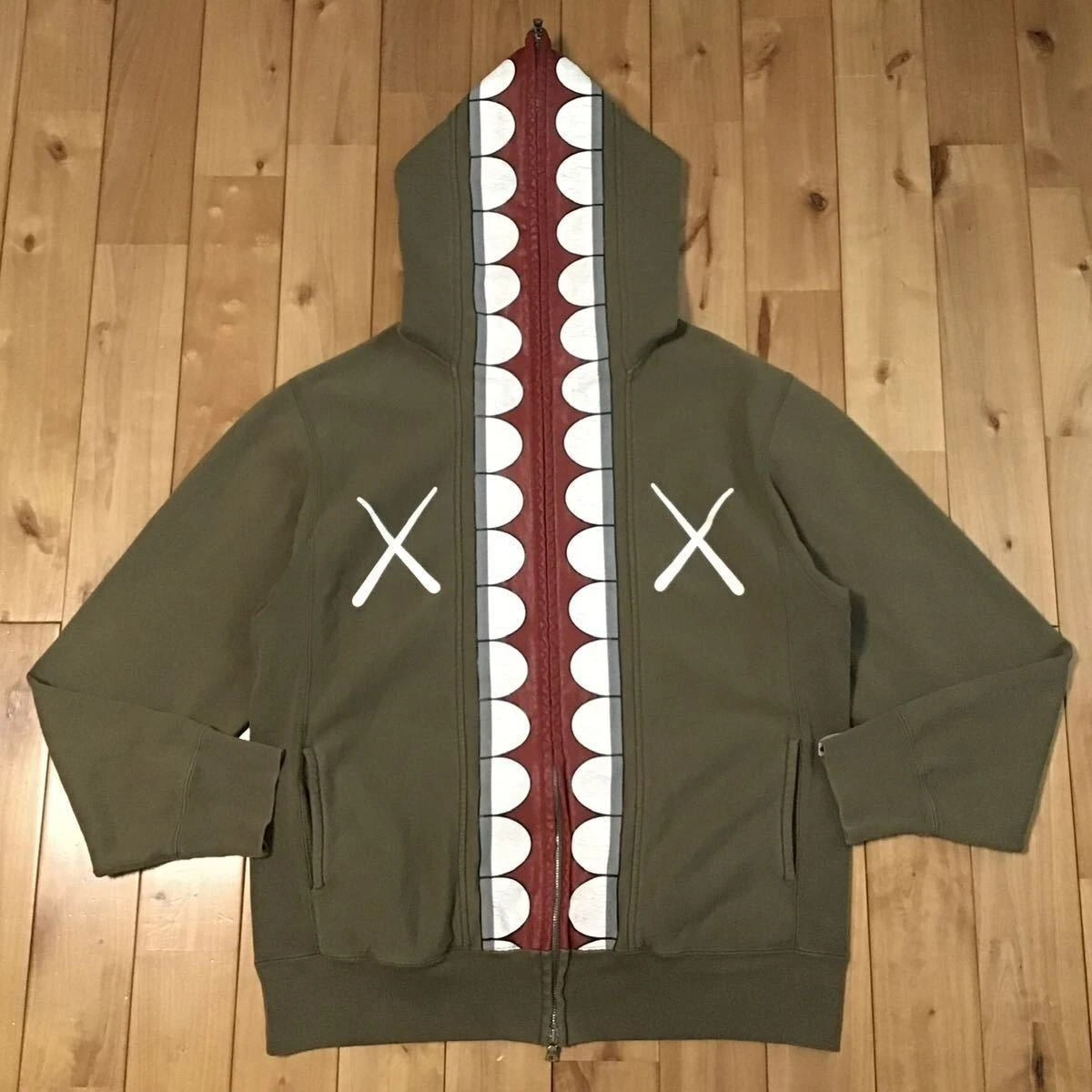 BAPE × KAWS CHOMPERS full zip hoodie a bathing ape NIGO Khaki Size M