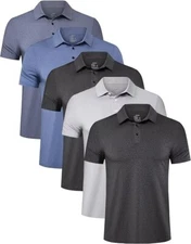 TELALEO 5 Pack Mens Polo Shirts Quick Dry Short Sleeve Golf Shirt Performance