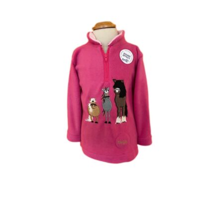 Kids Dozy Mares Zip Neck Fleece Cerise Embroidered Sound Effect