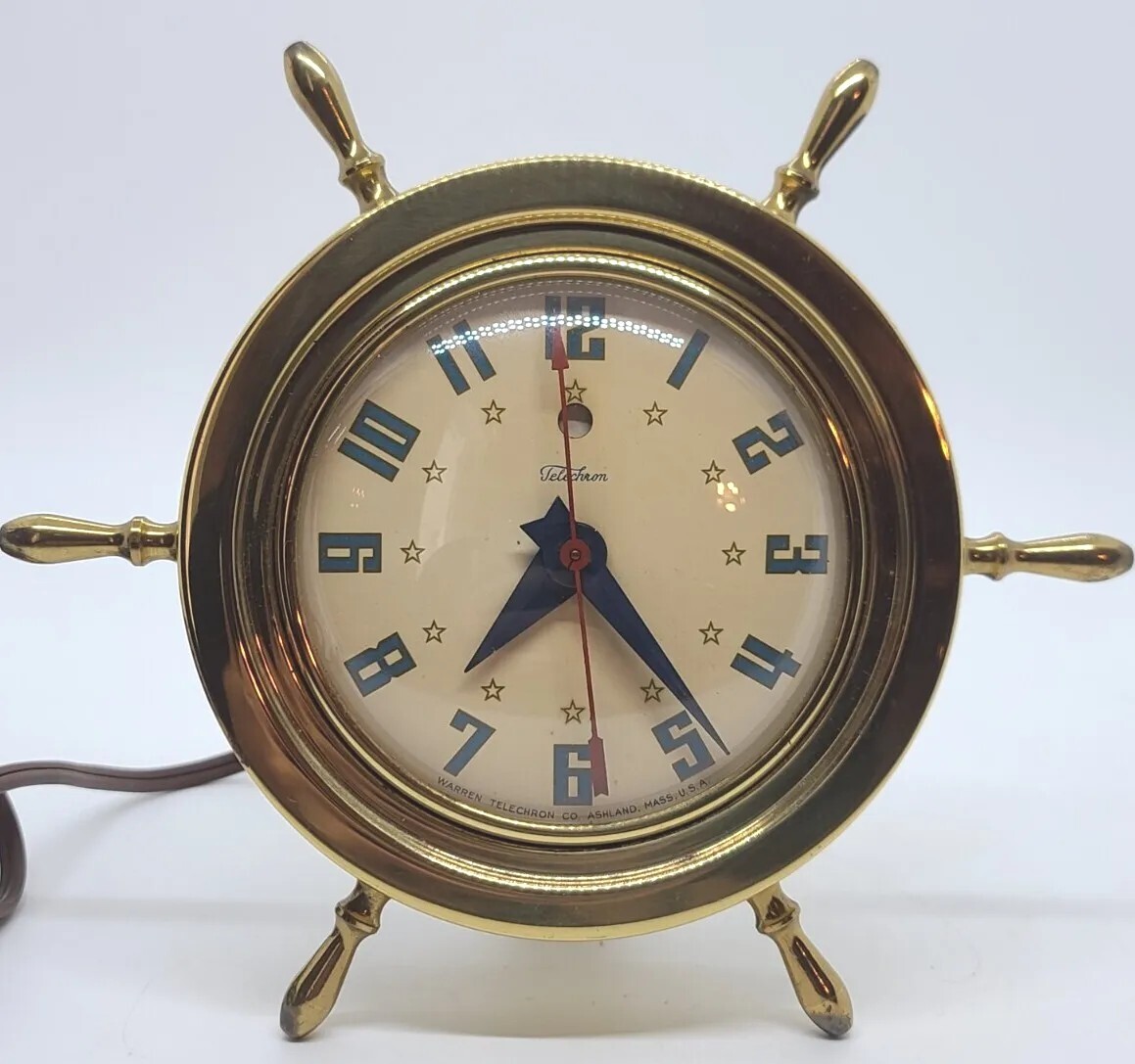 Antique Working 1940's TELECHRON Brass Ship's Wheel Electric