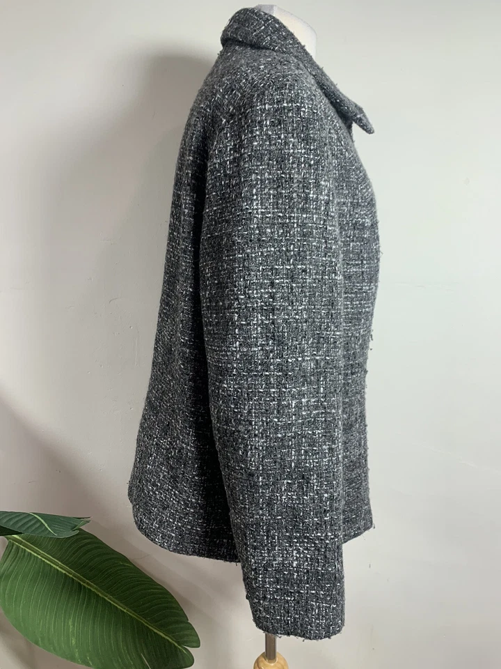 Chaqueta Jones New York Mezcla Lana Tweed Cremallera Frontal Gris/Blanco Talla 18W Foto 4 de 4