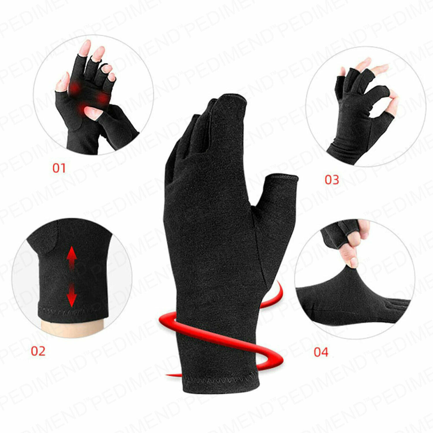 IMedic Guanti Per Artrite Per Donne E Uomini, 1 Paio Di Guanti A Compressione Rosa Per Alleviare Il Dolore Da Artrite, Guanti Senza Dita Per Donne E Uomini, Guanti Per Artrite Per - Foto 4