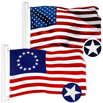 G128 Combo: American USA & Betsy Ross Flag 2x3 Ft Both Embroidered 300D Poly