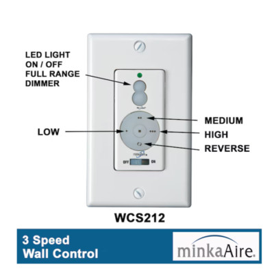 Minka Aire WCS212 Indoor Wall Control 3 Speed Fan Light Dimmer Reverse TR111A-1