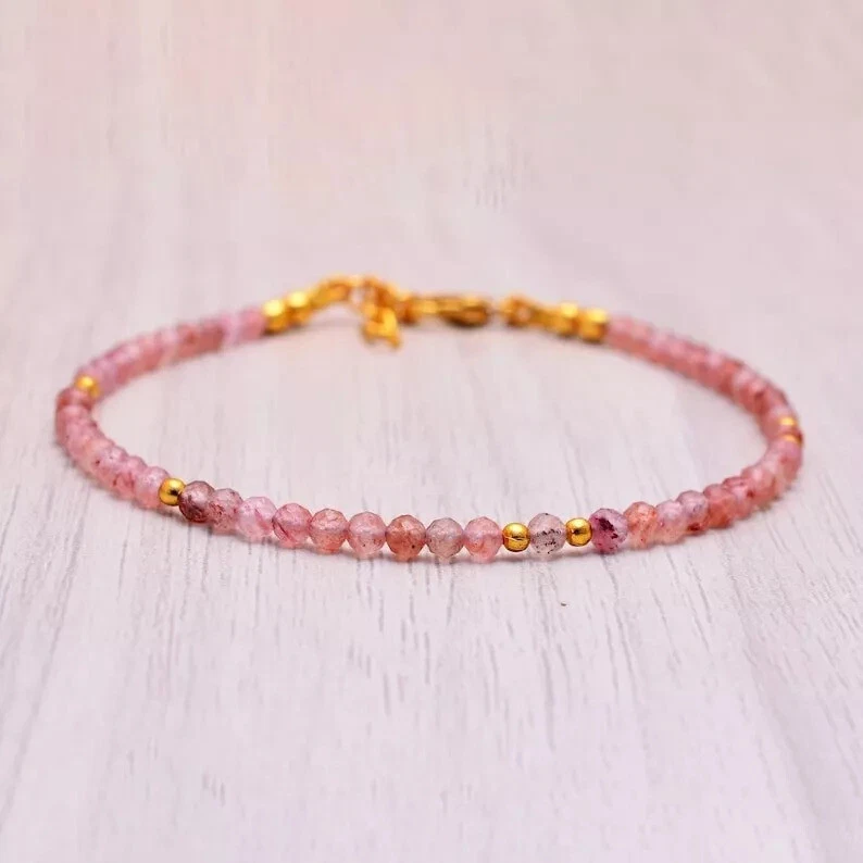 Natural Strawberry Beads Faceted Gemstone womens gift Bracelet jewellery 7" - Image 2 of 4