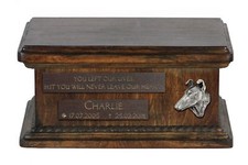 Smooth Collie - Urn for dog  s ashes with relief, sentence, low model ArtDog