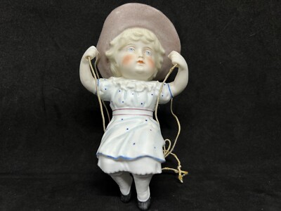 Antique German Porcelain Bisque Swinger-Young Girl Sitting On Swing w/Arms Up!!!