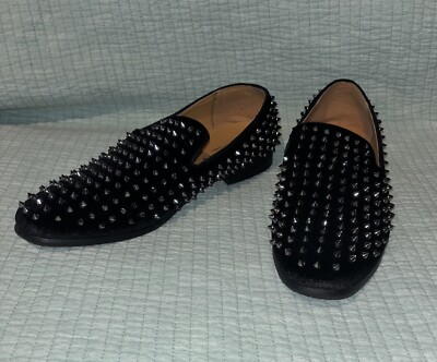 Moretti Black Label Sylvester Dress Shoe Black Velvet Studded Spike Men Size 9.5