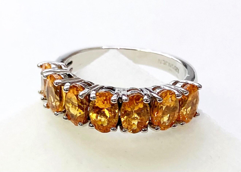 HSN Colleen Lopez Sterling Silver 7-Stone Spessartite Gemstone Band Ring Size 6