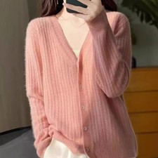 Cardigan V-neck Loose Sweater Women's Knitted Coats Single Breasted Tops Jackets