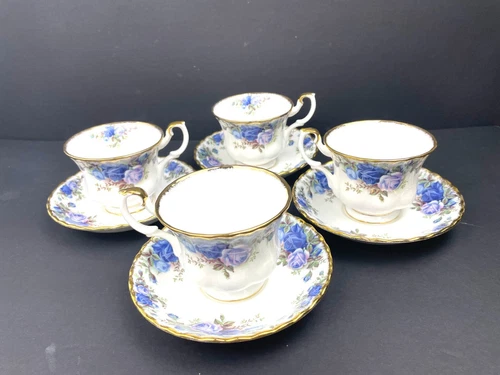 Set 4 Vtg 1987 Royal Albert Moonlight Rose Bone China Tea Cup Saucer Gold Trim
